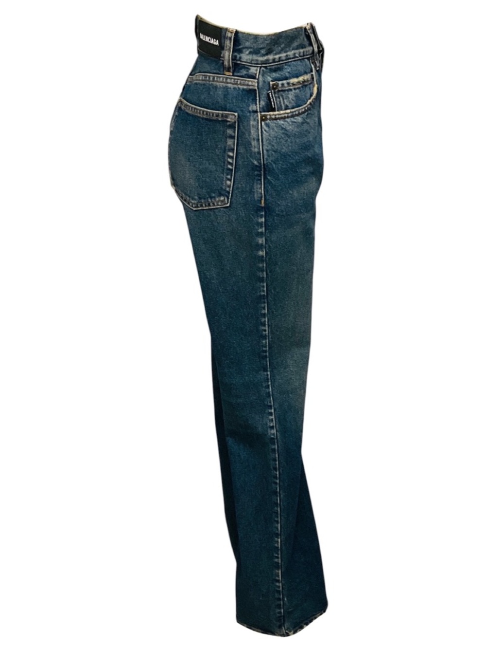 BALENCIAGA DIRTY VINTAGE BLUE HIGH WAISTED STRAIGHT LEG DENIM JEANS - Picture 2 of 8
